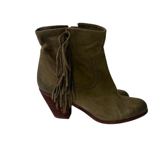 Sam Edelman | Women's "Louie" Olive Green Suede Fringe Ankle Boots Size 9.5 - Picture 6 of 13
